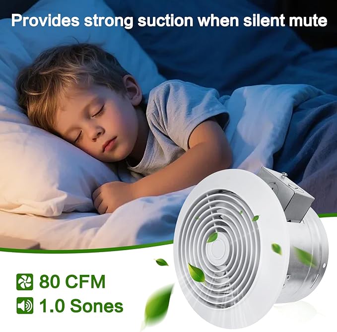 512M 6-inch Through Wall Exhaust Fan, 【Fast Deodorize, Dehumidify & Metal Exhaust Vent Cap, Corrosion-Resistant】80 CFM 4.0 Sones, Bathroom Wall Exhaust Fan, with Retractable Duct&Non-Return Flap