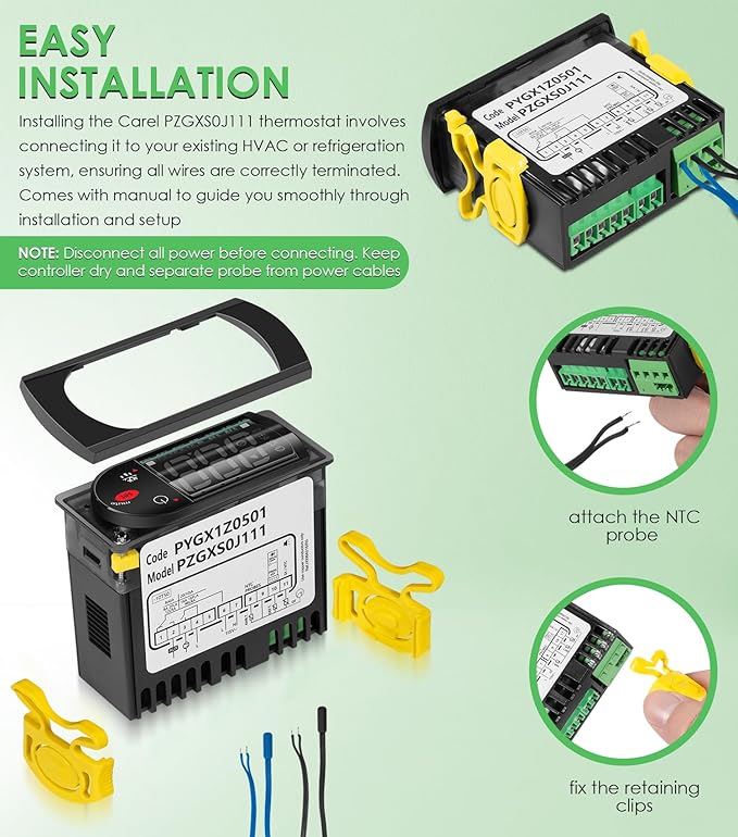 PZGXS0J111 Temperature Controller Fit for Carel and All Refrigerator Types, 115V Digital Thermostat Controller with 2 NTC Temperature Sensor Probes