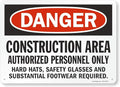 SmartSign - S-8968-Pl-14 "Danger - Construction Area, Authorized Personnel Only" Sign | 10" x 14" Plastic Black/Red on White