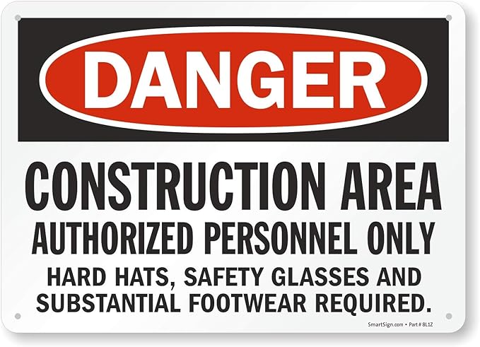 SmartSign - S-8968-Pl-14 "Danger - Construction Area, Authorized Personnel Only" Sign | 10" x 14" Plastic Black/Red on White