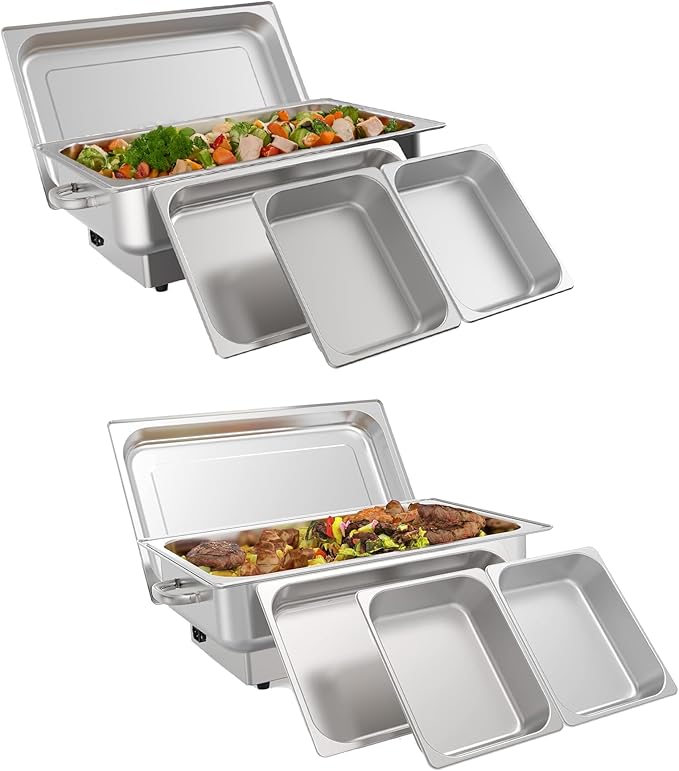 2 PACK Electric Chafing Dish Buffet Set 9 QT Buffet Food Servers and Warmers Digital Display Temperature with 1 Full-size Pan & 2 Half-size Pan Stainless Steel for Parties Weddings Caterings