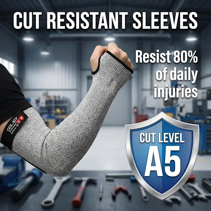 Cut Resistant Sleeves With Thumb Hole, Arm Protectors For Thin Skin And Bruising, Gardening Sleeves For Women, Men, Elderly (17.7in, Grey)