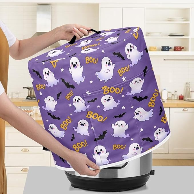 Halloween Cartoon Ghost Kitchen Appliance Dust Cover Decoration 3 Quart Pressure Cooker Rice Cooker Air Fryer Cover with Top Handle and Storage Pocket
