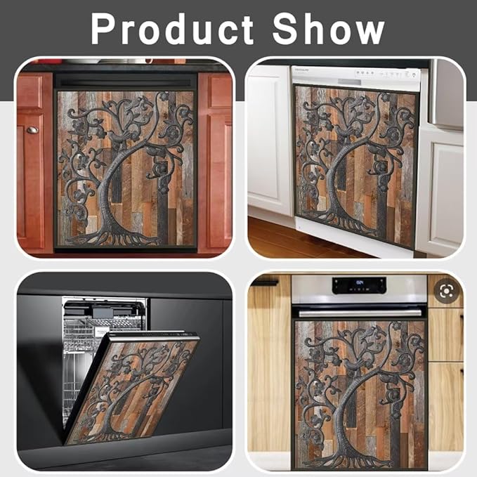 Tree of Life Dishwasher Magnet Cover Birds Fridge Sticker, Stainless Steel Tree Magnetic Refrigerator Panel Cover, Wood Door Magnet Dishwasher Skin Cover (23" x 26" Magnetic)