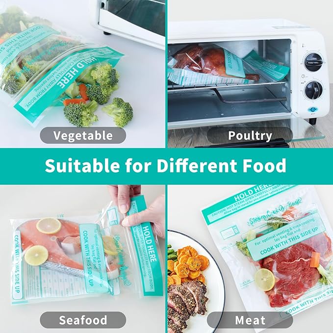 Microwave Steamer Bags 15 Pack Zip Steam Vegetable Cooking Bag for Potatoes Meat, 7.9 X 8.7 Inches