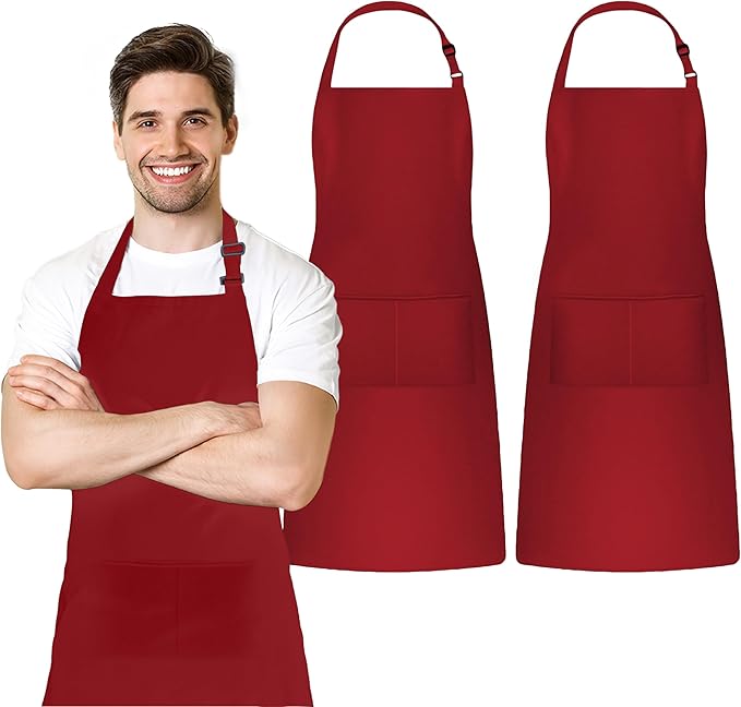 Adjustable Bib Apron 100% Polyester Kitchen Aprons Waterdrop Resistant Aprons with Adjustable Strap, Pockets & Long Ties