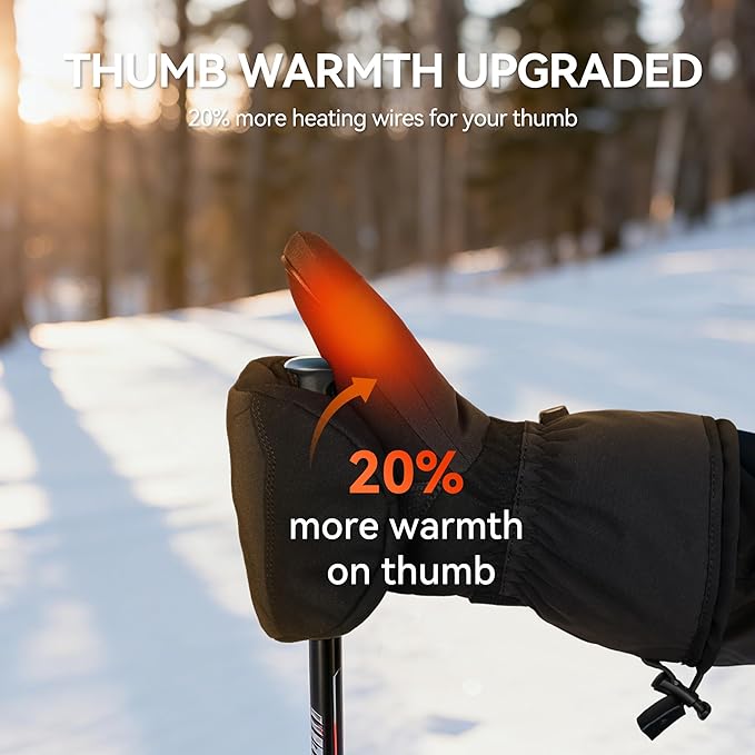 SAVIOR HEAT Heated Mittens Battery Ski Gloves, Upgraded Electric Rechargeable Mitts for Skiing Camping Hiking Arthritis Hands Men Women
