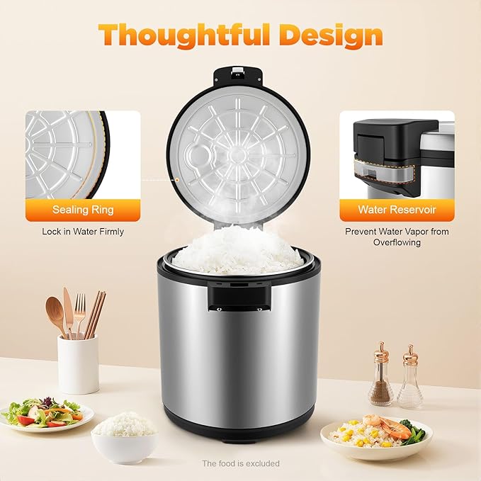 23L Electric Rice Warmer, 110W Commercial Food Warmer,Food Warmer With Rice Spoon,Stainless Steel Hot Holding Cabinet With Temperature Settings For Rice Soup Stew, Commercial Home Kitchen Use