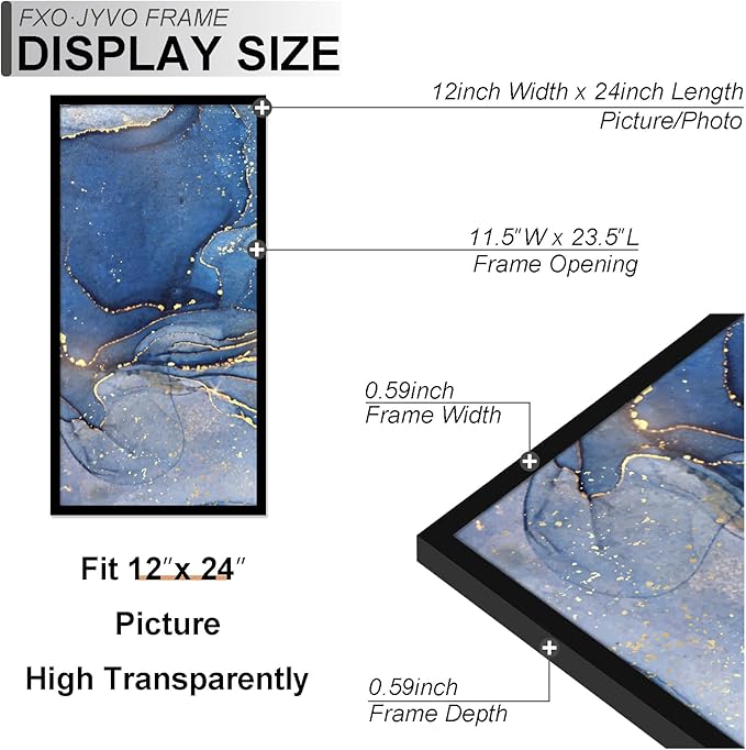 12x24 Picture Frame Set of 6, Black Frame for 12 x 24 Inch Picture Poster Photo, Light Weight and High Transparent 12 by 24 Frame for Wall - 6 Pack/Black/12 x24
