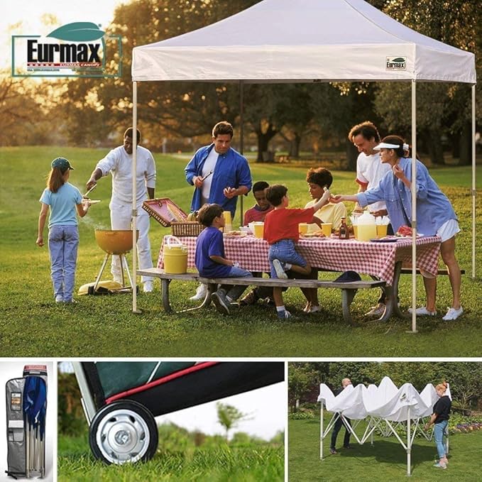 Eurmax USA 8'x8' Pop Up Canopy Tent Commercial Instant Canopies with Heavy Duty Roller Bag,Bonus 4 Sand Weights Bags (Navy Blue)