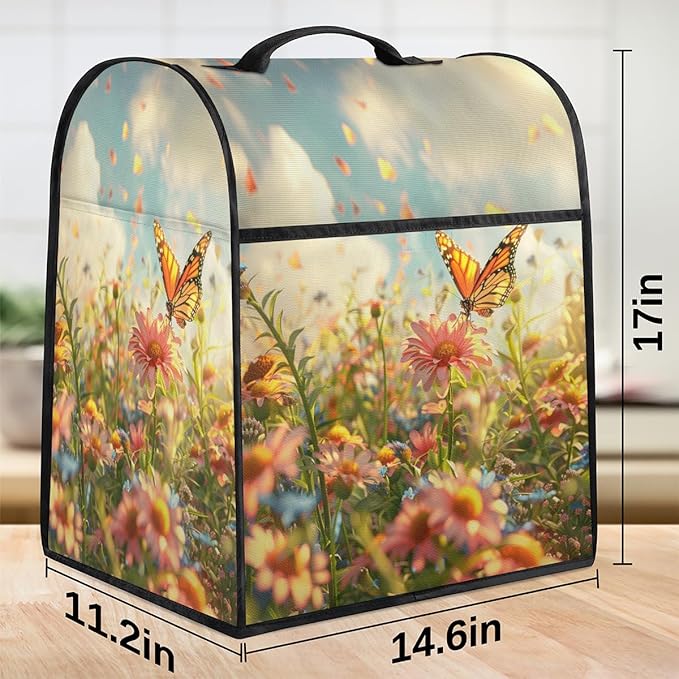 Kitchen Aid Mixer Cover Lovely Butterfly Flower Stand Mixer Cover Compatible with 6-8 Quarts Stand Mixers, Dust Covers with Zipper Pocket Foldable Washable Kitchen Aid Organizer Bag