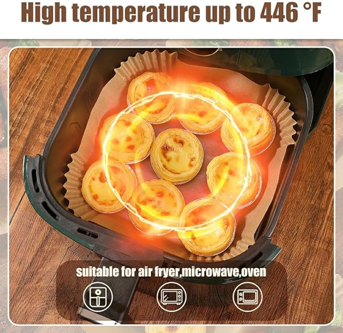 9.5 Inch Paper Air Fryer Liners Disposable,130 Pcs Square Air Fryer Parchment Liners, Suitable for 5-8 Qt,Non-stick &Oil-proof Parchment Paper for Frying