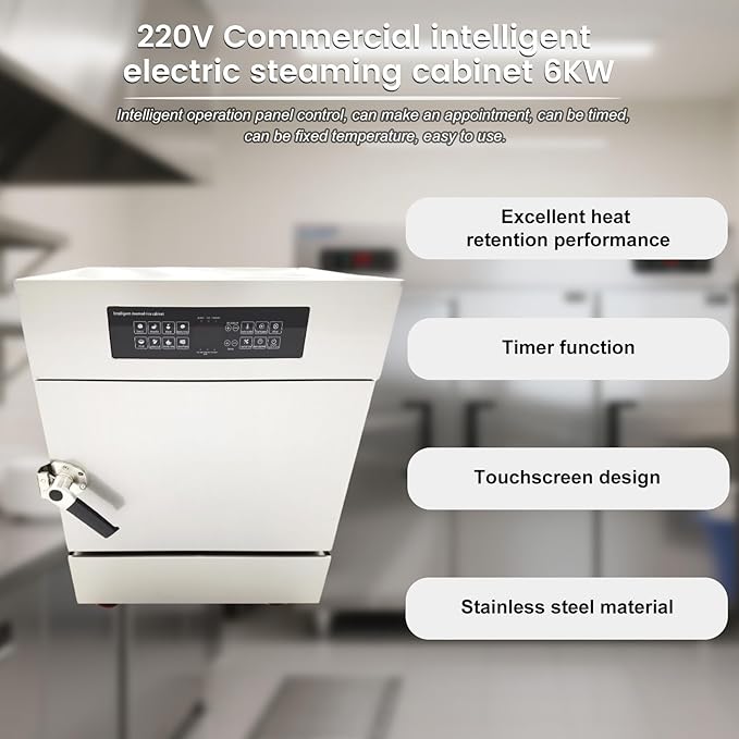 220V 1PH Commercial Electric Steamer 6000W Warming Cabinet Steam Box 4 Tray Intelligent Steaming Cabine for steamed rice, buns, meat, seafood