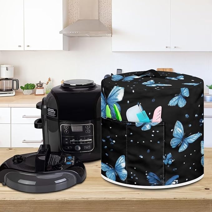 Blue Butterfly Fryer Dust Covers for 3Qt Instant Pot Christmas Small Appliance Covers Hand Washable Dust Resistant Gifts for Kitchen Decor Living Room Slow Cooker Cover M