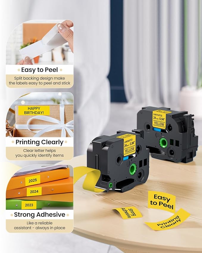Replacement for Brother P Touch Label Tape Yellow TZe-651 TZe651 TZe TZ Tape 24mm 0.94 Laminated Black on Yellow Label Maker Tape for PT-D600 PT-D610BT PT-P700 PT-P710BT, 1 Inch x 26.2 Feet, 4-Pack