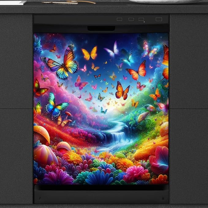 Dishwasher Magnet Cover Animal Rainbow Butterfly Dishwasher Decorative Cover Front Dishwasher Door Cover Reuseable Dishwasher Cover Panel Decal for Kitchen Refrigerator Home Appliances 23" X 26"