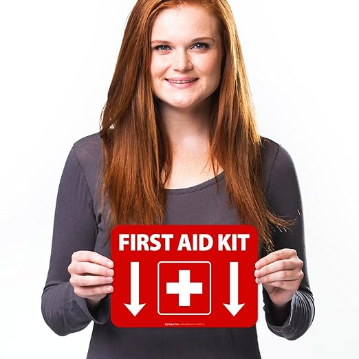 First Aid Kit Sign, (2 Pack) Sticker, 10x7 Inches, 4 Mil Vinyl Self Adhesive Durable Decal Stickers, Long Lasting, Weatherproof and UV Protected, Made in USA by Signs