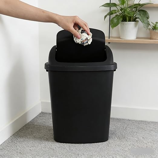 4 Pack Plastic Commercial Trash Can Wastebasket, Garbage Container Bin with Swing Top Lid, 6.6 Gallon/25 Liter