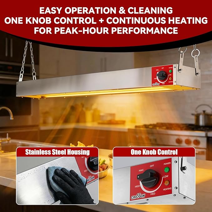 Electric Food Warmer with German EGO Thermostat - 60 Inch Large Heating Area, Dual Installation Options, 1550W Energy-Saving, Easy Operation for Buffets & Parties