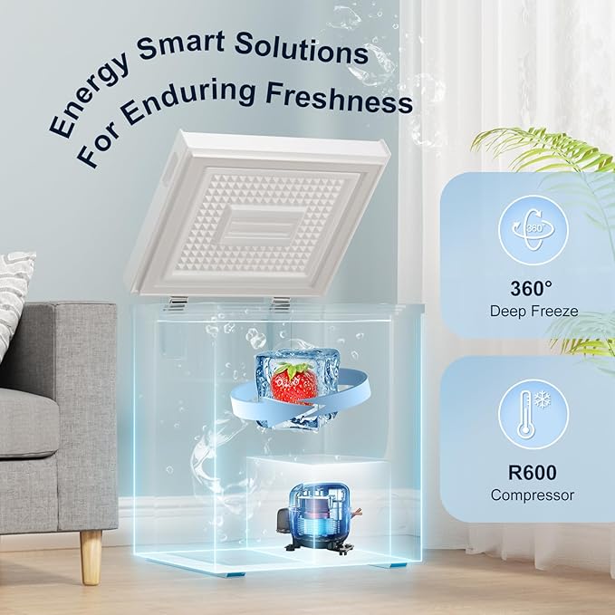 TABU 7.0 Cubic Feet Chest Freezer, Compact Freestanding Deep Freezer with 7 Level Adjustable Thermostat & Removable Basket,Top Opening, Low Noise(White, 7.0 Cu.Ft.)