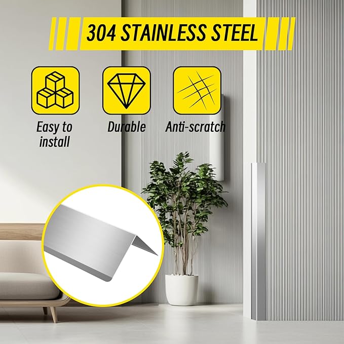 Steel Corner Guards 2 x 2 x 48” Metal Protector, 10 Pack Metal Wall Corner Protector T304 Stainless Steel Wall Molding Trim (Silver)