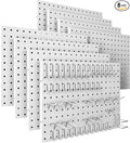 Peg Board, 8 Pack Metal Pegboard Panels with 50 Hooks, White Pegboards Wall Organizer, Peg Board for Walls Home, Garage Tool Storage, Office Organization, Craft Room,Christmas Gifts