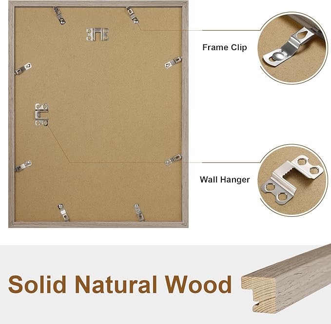Vittanly 11x14 Picture Frame, Solid Wood Frame with Plexiglass, Includes 8x10 Mat, Wall Hanging for Photos, Home Decor, Light Brown, 1 Pack