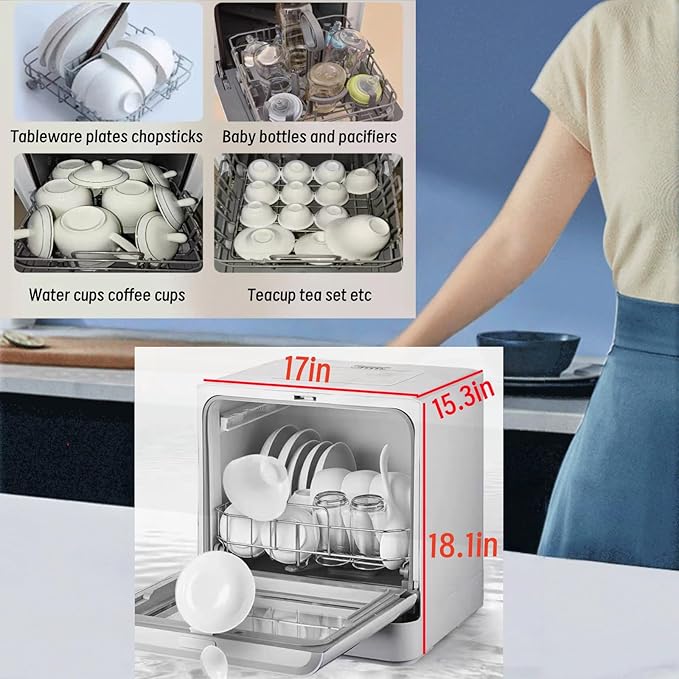 Dishwasher Countertop dishwasher Portable small automatic cleaning 4 cleaning modes and drying and disinfection mode Automatic water absorption and connection to the faucet
