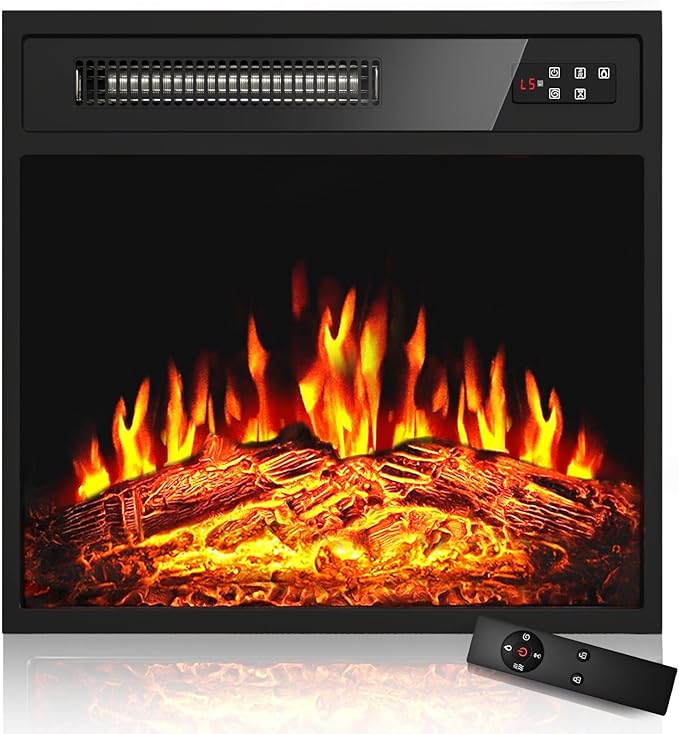 BOSSIN 18 Inch Electric Fireplace Insert with LED Realistic Flame,Small Recessed Fireplace Heater with Touch Screen&Remote Control,Portable Fireplace with Adjustable Flame,1-8H Timer 750/1500W
