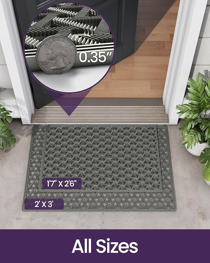 DEXI Front Door Mat Outside Entrance Rubber 24x36, Welcome Floor Doormat Heavy Duty Non Slip, Dirt Trapper Waterproof Exterior Entry Mats All Weather for Patio Entryway Drainage, Grey