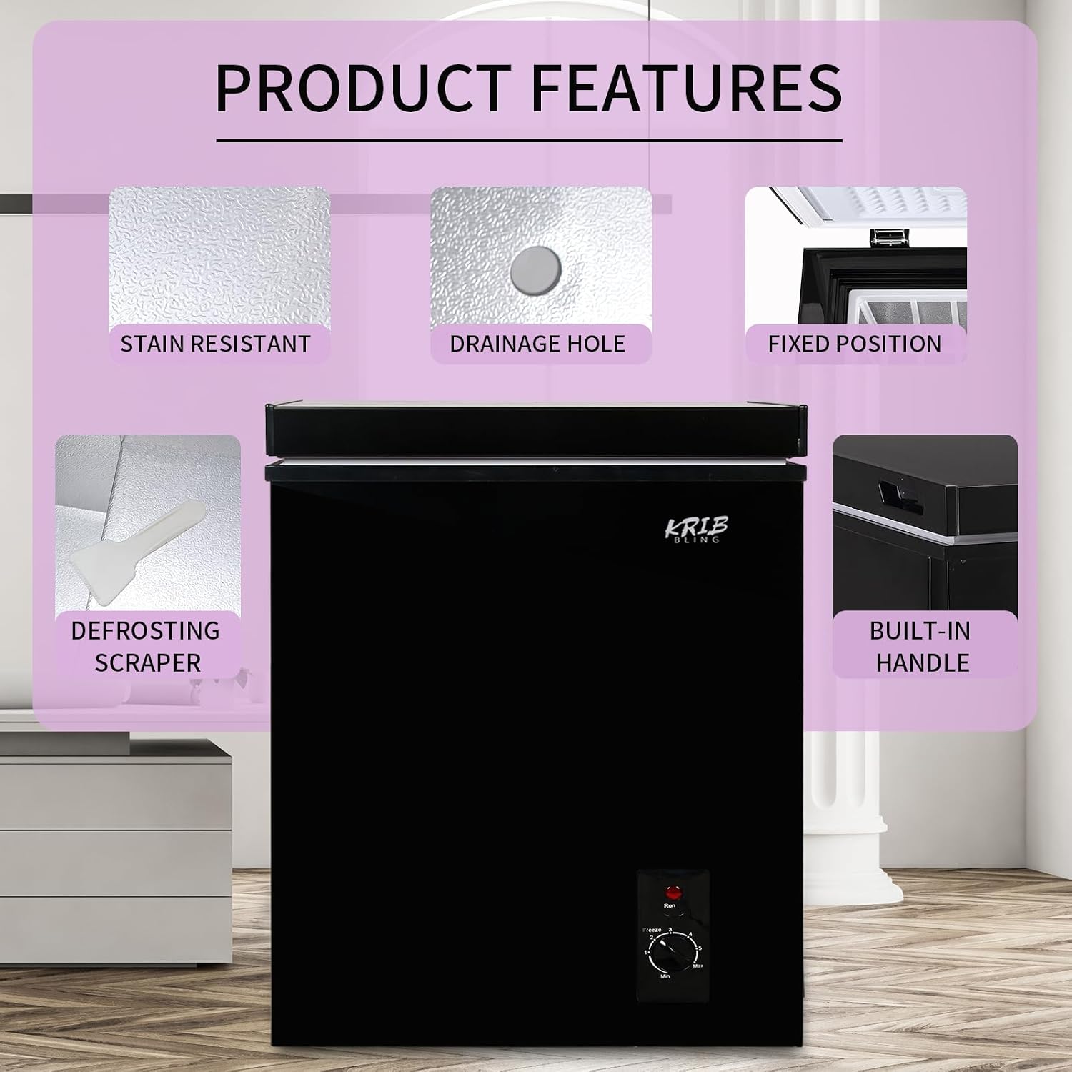 Compact Chest Freezer with Removable Basket, 7.0 Cu.ft Top Door Open Freestanding Deep Freezer with 7 Gears Temperature Adjustment, Ideal for Home, Kitchen & Office, Black