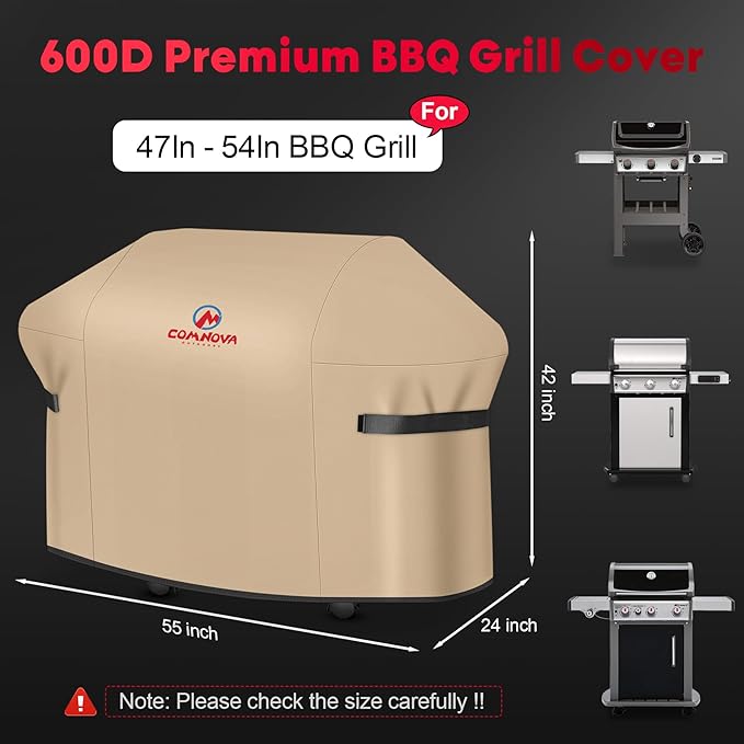 Comnova Grill Cover 55 Inch - 600D BBQ Covers for Outdoor Grill Waterproof and Heavy Duty, 55 Inch Barbecue Gas Grill Cover for Weber, Char-Broil, Nexgrill, Monument, Dyna-glo, Brinkmann and More
