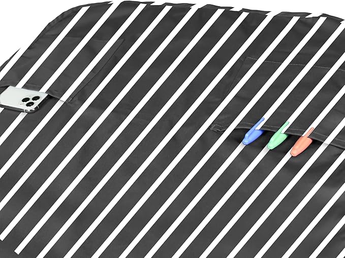 DALIX Apron Commercial Restaurant Home Bib Spun Poly Cotton Kitchen Aprons (2 Pockets) in Pinstripe Black/White