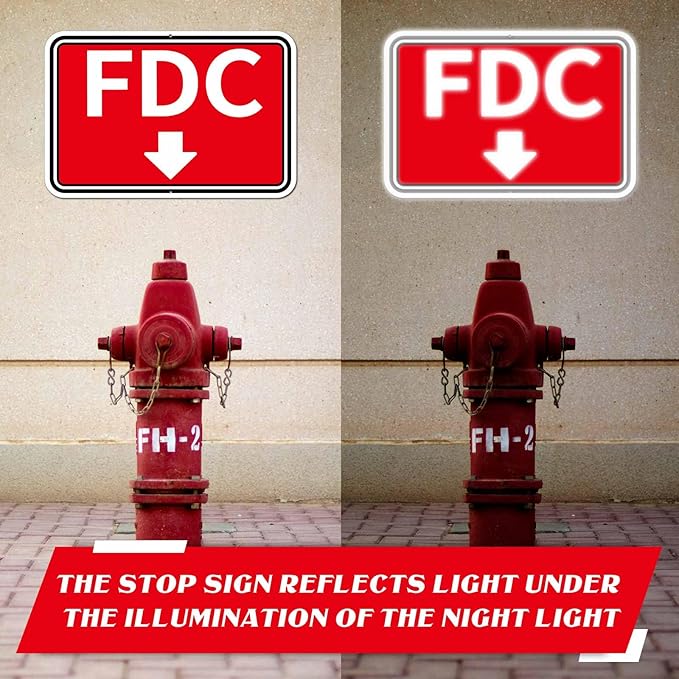 Tandefio 4 Pcs FDC Sign with Down Arrow 12 x 18 Inches Fire Department Connection Sign for Indoor Outdoor Reflective Aluminum UV Protected Weatherproof, Red White and Black