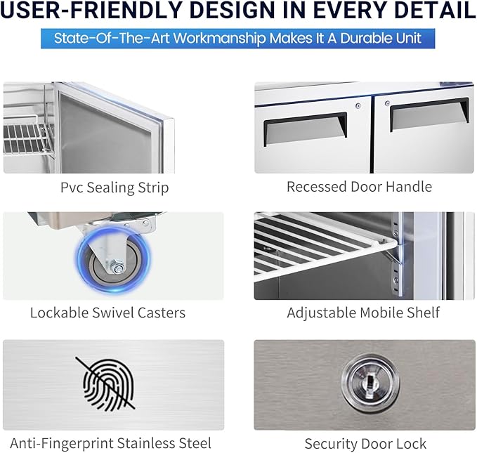72" W 3 Door Refrigerator Sandwich Salad Prep Table Commercial Stainless Steel Fan Cooling Refrigerator with Cutting Board, 3 Shelves & 18 Pans for Restaurant, Bar, Shop-20 Cu.ft