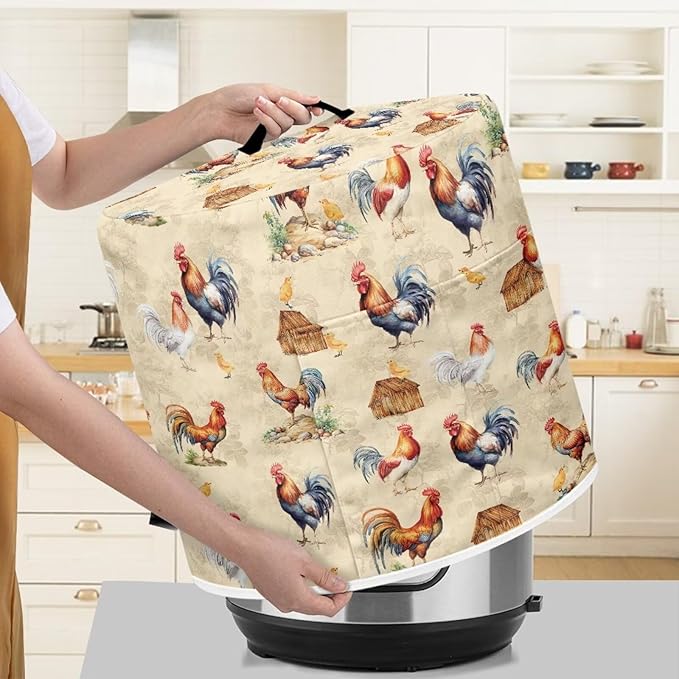 Flashideas Rooster Pressure Cooker Cover with Storage Pocket Compatible with 8 10 Quart Instant Pot, Durable Rice Cooker Air Fryer Accessories, Waterproof Kitchen Appliances Dust Cover