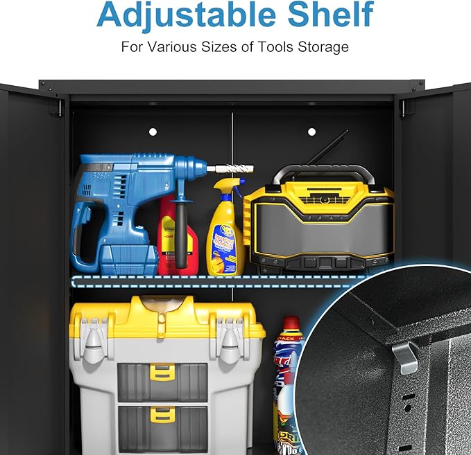 Garage Storage Cabinet Wall Cabinet with 2 Doors,Lockable Black Tool Cabinets Wall Mounted with Adjustale Shelves,Heavy Duty Hanging Cabinets for Warehouse Kitchen Laundry,Assembly Required