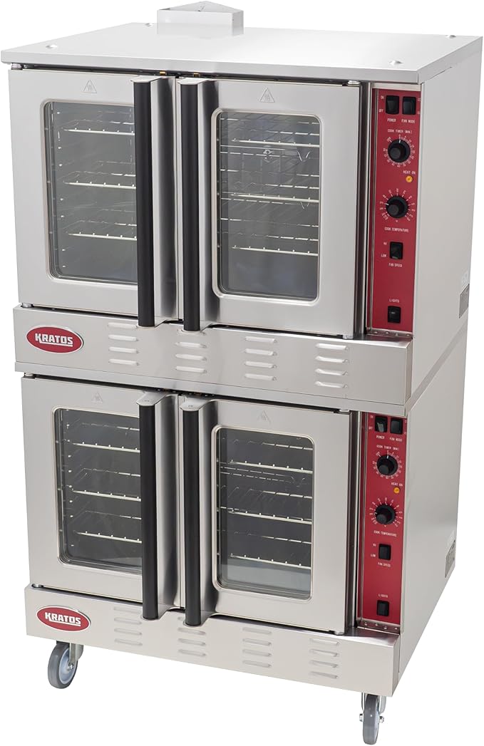 Kratos Commercial Electric Convection Oven, Full Size Double Stack Mobile Stainless Steel Electric Oven for Restaurants, 1 Phase, 240V (29Y-059)