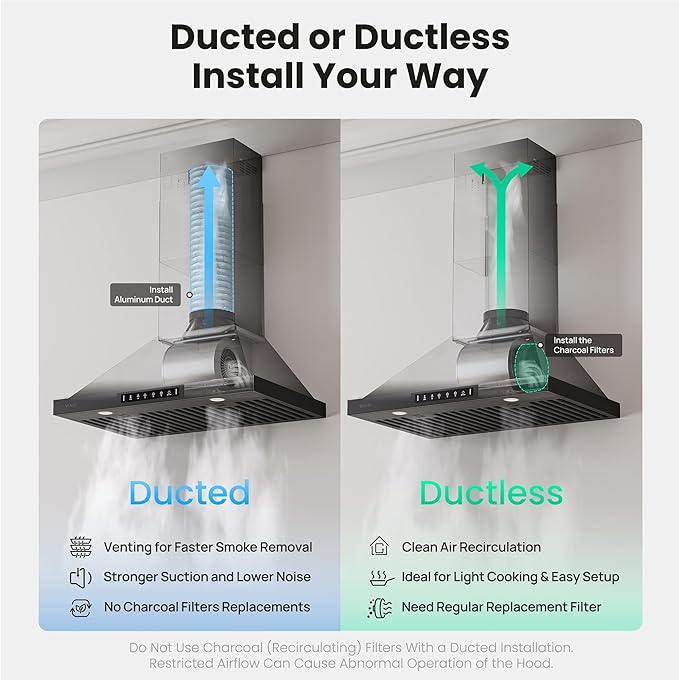 Black 30 Inch Pro Wall Mount Range Hood 980CFM, Direct 3 Speed Panel with Gesture & Touch Control, Ducted/Ductless Stainless Steel Kitchen Vent Hood, Delay Shut-Off, Includes Duct & Filter