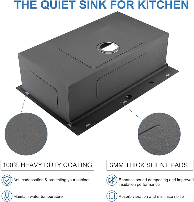 Scamall 33x22x10 Drop In Kitchen Sink Workstation, Nano Black 304 Stainless Steel Deep Single Bowl with Quick Drainage & Tarnish-Free Surface for Bar, Laundry, RV, Includes Accessories