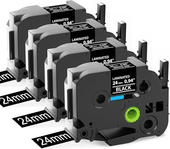 Labelife 24mm Black Label Tape TZe-355 Replacement for Brother P Touch TZe TZ Tape 24mm 0.94 Laminated White on Black TZe355 for Brother Ptouch PT-D600 PT-D610BT PT-P710BT Label Maker, 4-Pack