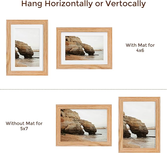 Fun Memories 5x7 Picture Frame, Solid Oak Wood 5 x 7 Frame with Plexiglass, 5 by 7 Photo Frame for Wall & Tabletop Display, 5x7 Picture Frame Matted to 4x6, Natural Oak Color, 1 Pack