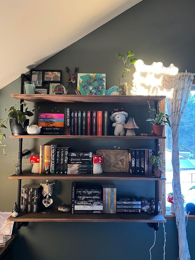 Floating Bookshelf Shelves Industrial Pipe Shelving Floating Pipe Shelf with Wood Planks 48 inch Industrial Wall Shelves Rustic Hanging Bookshelf Farmhouse Kitchen Shelving