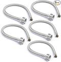 Stainless Steel Braided Water Connectors with Reinforced PVC Inner Hose for Toilets, 3/8" Compression x 7/8" Ballcock, 12" Length (5Pack)