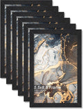 Engineered Wood 5.5x8.5 Picture Frame Set of 6, Black Frame for 5.5 x 8.5 Inch Picture Poster Photo, Light Weight 5.5 by 8.5 Frame with Wood-grain for Wall - 6 Pack/Black/5.5"x8.5"