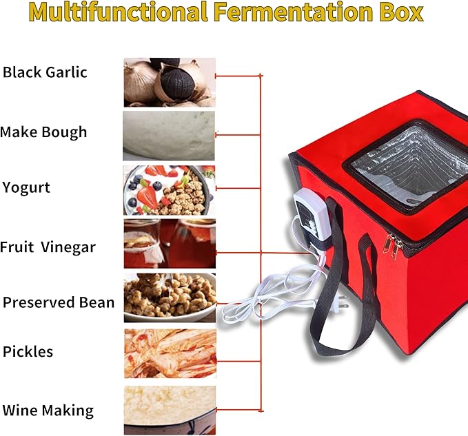 Bread Proofing Box with Heater, Foldable Sourdough Dough Proofer with 33-122℉ Temperature Control,Starter Warmer for Making Bread, Pizza,Yogurt, Natto and Handmade Soap Red, 13.8 * 13.8 * 13.8inch