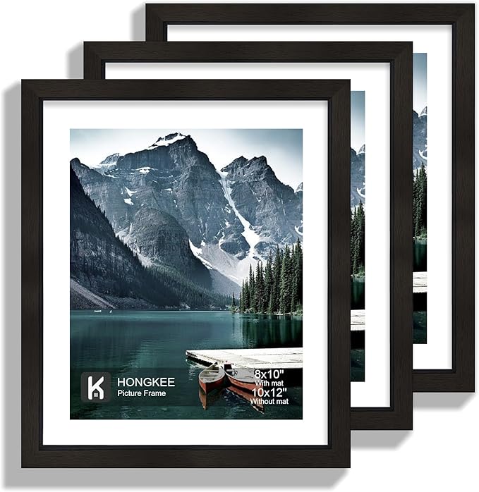 10x12 Picture Frame with Real Glass - Display Pictures 8x10 with Mat or 10 x 12 without Mat, Photo Frame for Wall or Table Top Display(Black, 3 Pack)