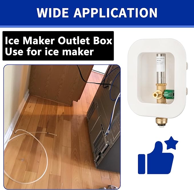 (1 Pack) Lidertik 1/2 inch Push-to-Connect Pre-Assembled Ice Maker Outlet Box Valve 1/4 inch Recessed Refrigerator Water Line Wall Box with Shut Off Valve and Stainless Steel Hammer Arrestor 611-LK