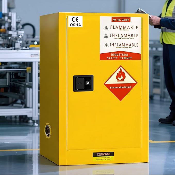Flammable Storage Cabinet 34"x34"x65", 90 Gallon Chemical Safety Cabinet with Adjustable Shelf, Thickened Galvanized Steel Fireproof Cabinet for Flammable Liquids (26"x21"x35")