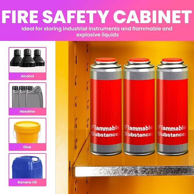 45 Gallon Flammable Storage Cabinet, 44x18x43in Galvanized Steel Safety Storage Cabinet, Adjustable Shelf Fireproof Cabinets, Flammable Liquid Storages Cabinets for Commercial Industrial and Home Use